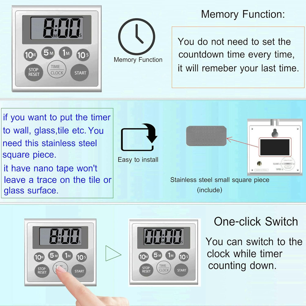 Digital Timer Waterproof Shower Timer Shower Clock Bathroom Kitchen Timer with S