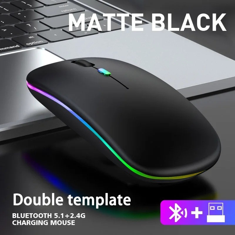 Wireless Mouse 2.4GHz Bluetooth Rechargeable Quiet 1600DPI for PC