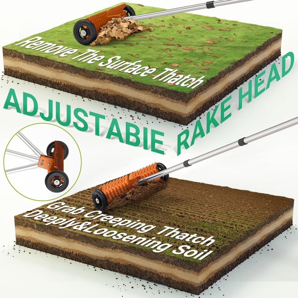 Lawn Thatch Rake, 15-Inch Steel Dethatching Tool