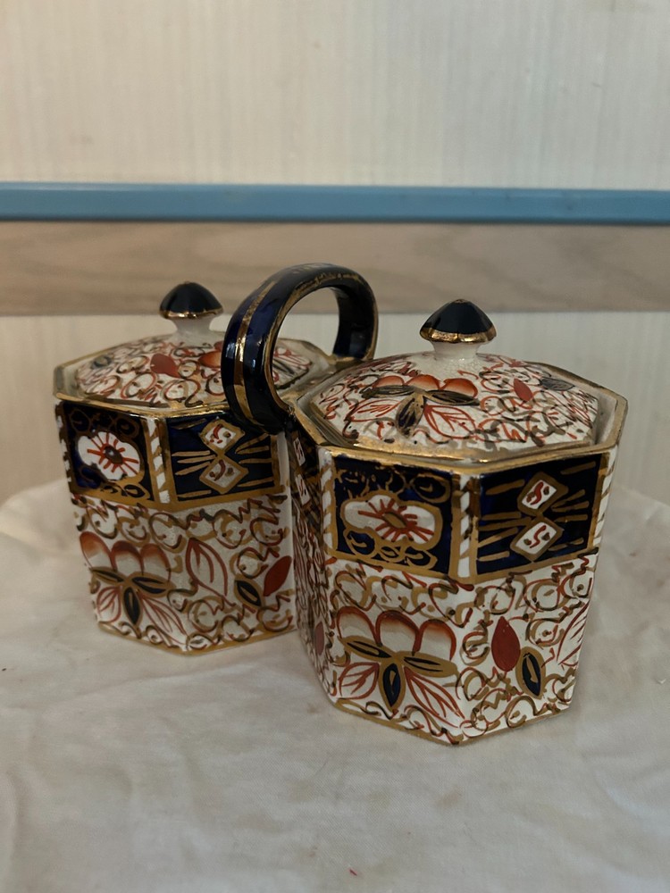 Vintage Wade Heath Imari Pattern Double Biscuit Barrel