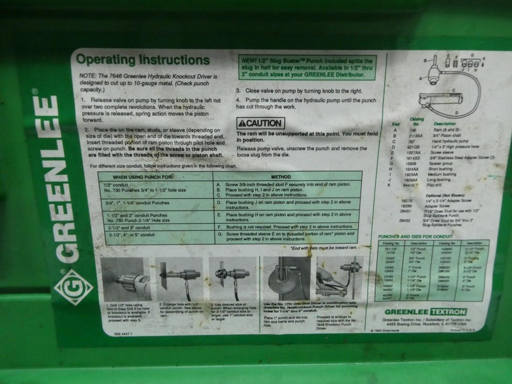 Greenlee 7646 Hydraulic Knockout Punch Driver Set