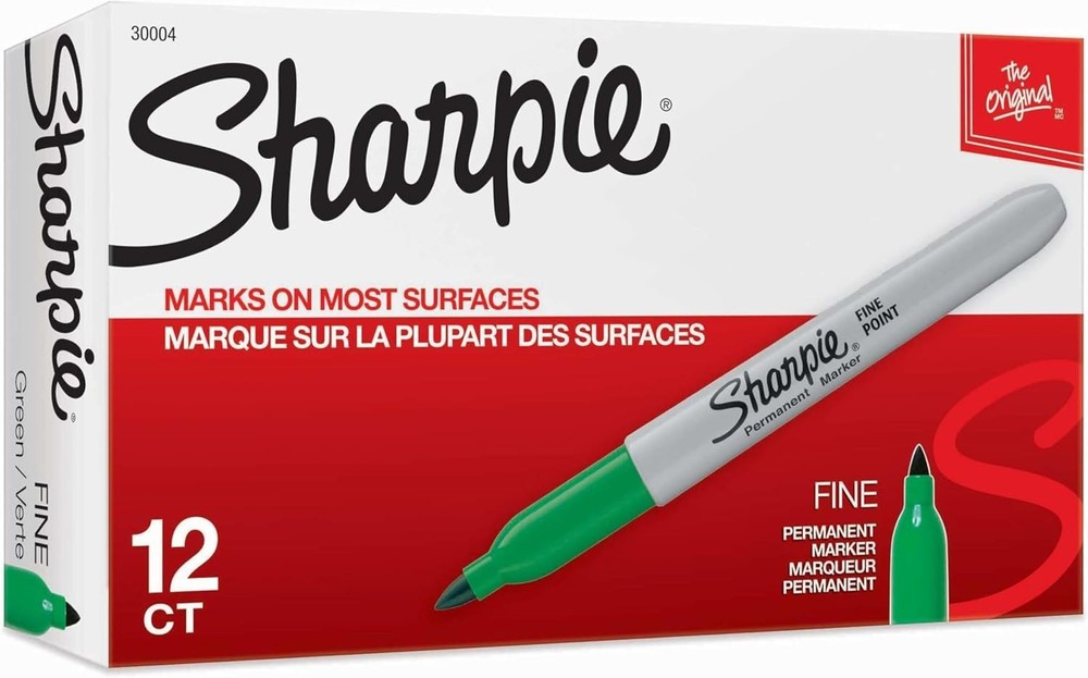 Sharpie Permanent Markers, Fine Point, Green, 12 Count