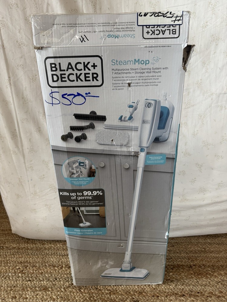 BLACK+DECKER Steam Mop Multipurpose Portable Refillable White Blue