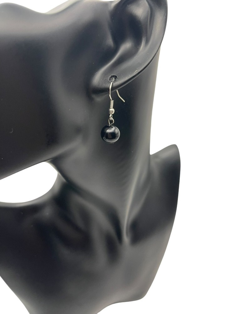 **Vintage Black Ball Drop Hook Earrings