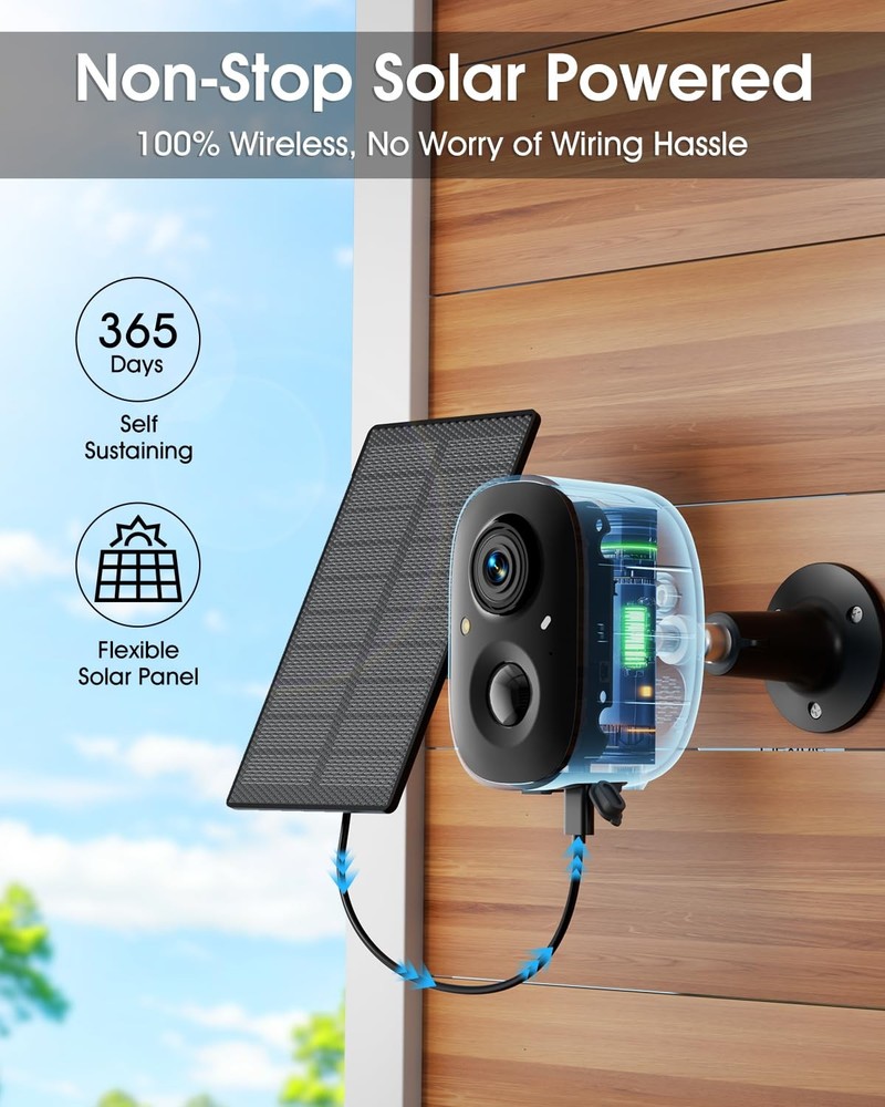 4CH 2K Wireless Security Cameras System with Touch Screen, 4X Solar-Powered 4...