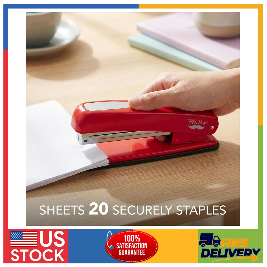 Desktop Stapler with Staples 20 Sheet Capacity 180 Degree Open Red for Students