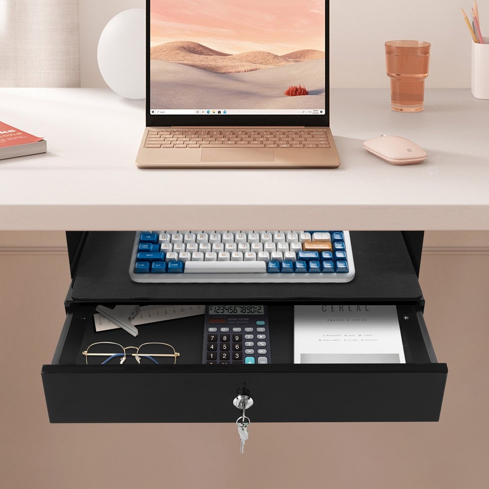 Sliding Pull-Out Under-Desk Drawer Organizer with Computer Pad