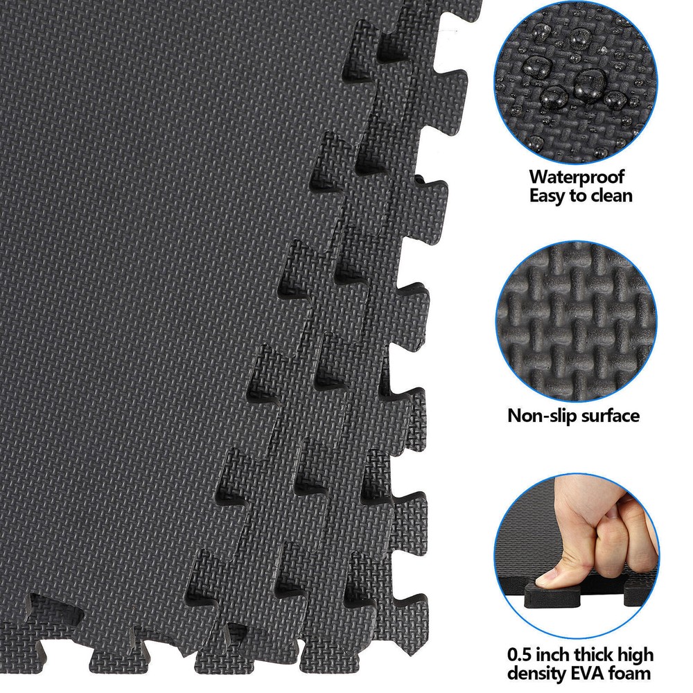 12 PCs Puzzle Exercise Mat 24'' × 24'' Interlocking Foam Floor Tile for Home Gym