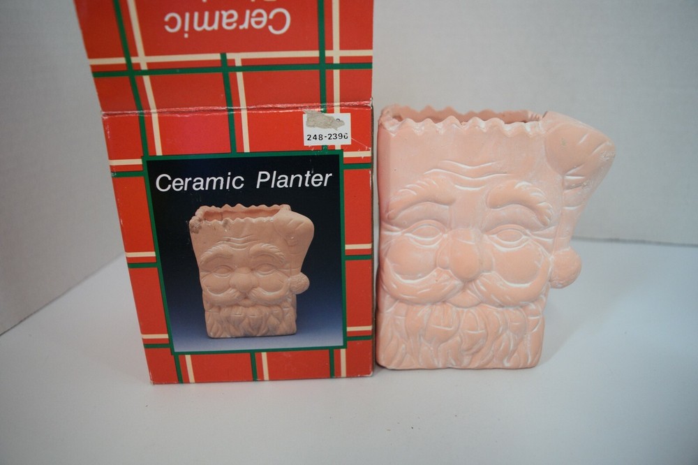 CERAMIC SANTA FACED PLANTER NEW IN BOX