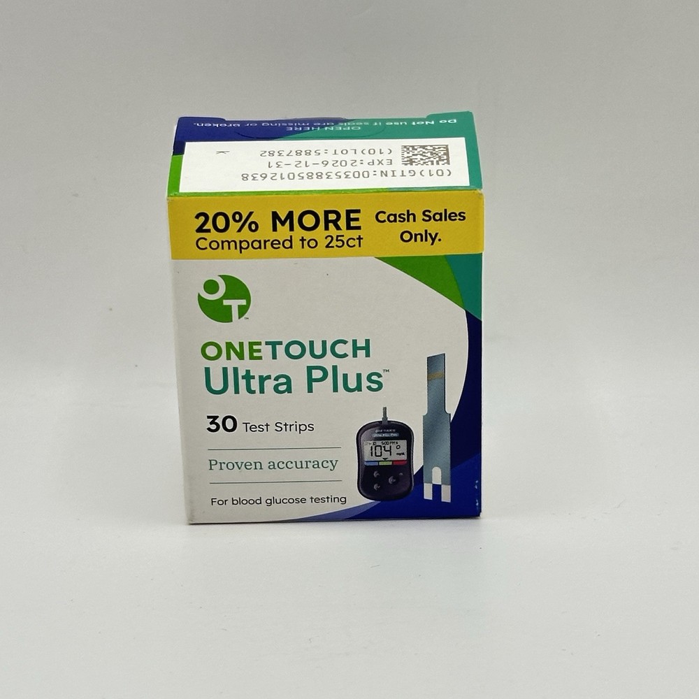 One Touch Ultra Plus Glucose Test Strips - 30 Strips - Expires 12/31/2026