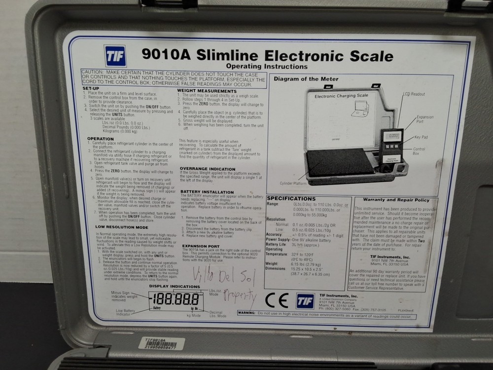 TIF 9010A Slimline Electronic Refrigerant Charging Scale- USED