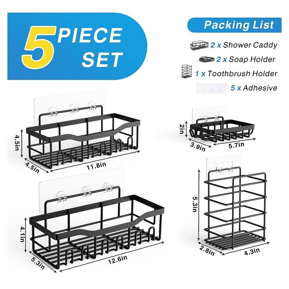 Adhesive Shower Caddy, 5 Pack Rustproof Stainless Steel Bath Organizers