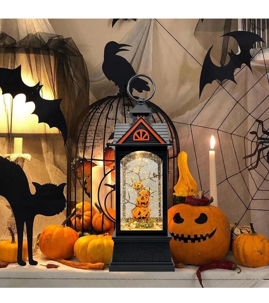 🔥Halloween Snow Globe Lantern,with 6 Hour Timer, USB Powered & Battery Operated