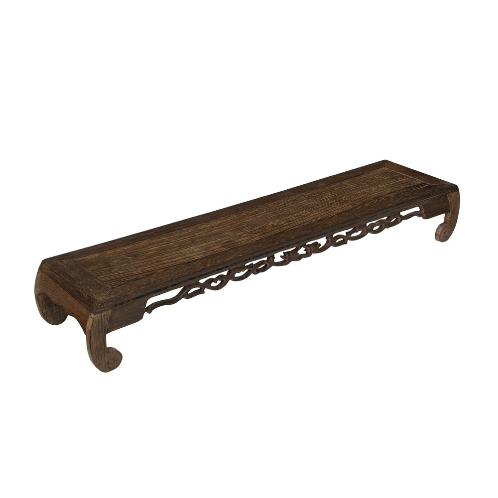 19" Light Brown Feather Pattern Rectangular Scroll Leg Wood Display Stand ws4228