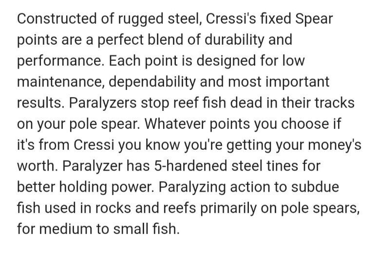 CRESSI HANDSPEAR PARALYSER SPEAR GUN POINTS