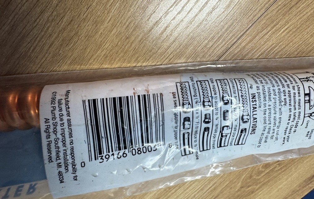 PLUMB SHOP WATER HEATER CONNECTOR 3/4" FPT x 24" COPPER BRASS CORRUGATED FLEX