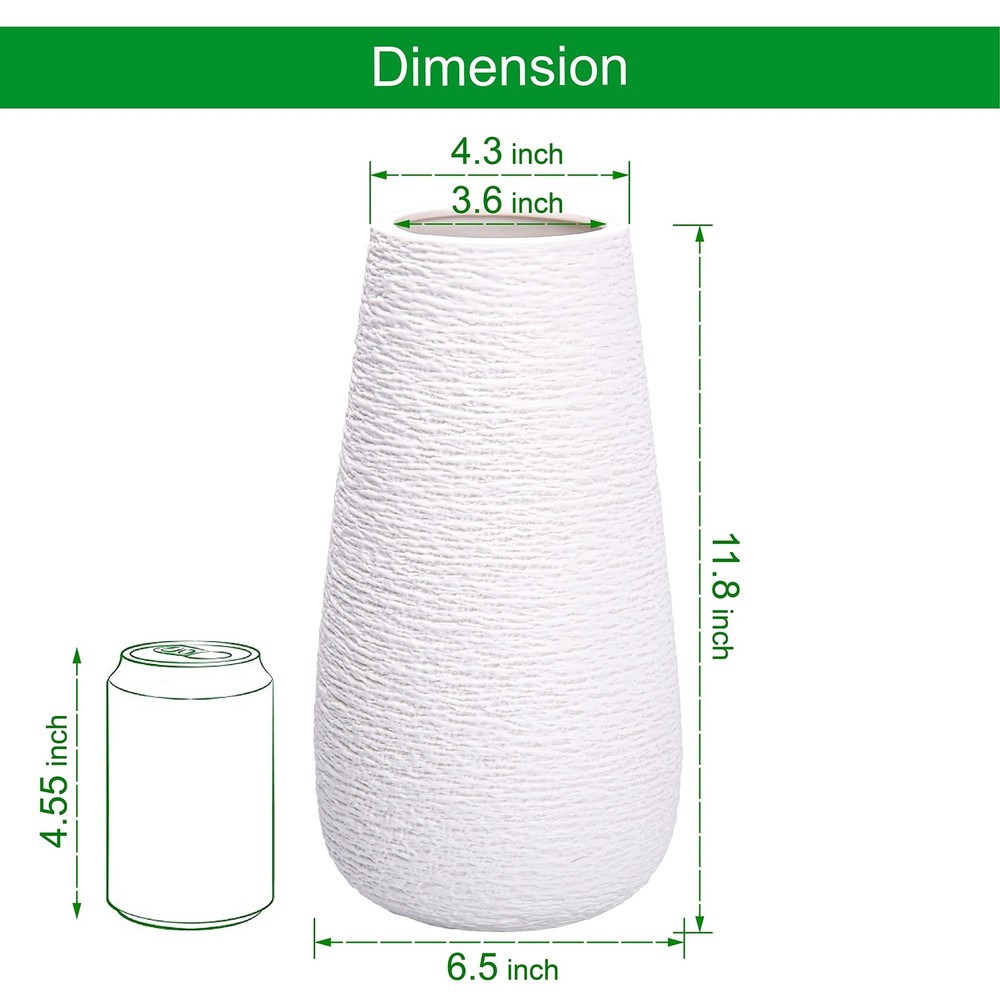 D'vine Dev 12 Inch Textured White Elegant Oval Ceramic Vase for Flowers, Home...