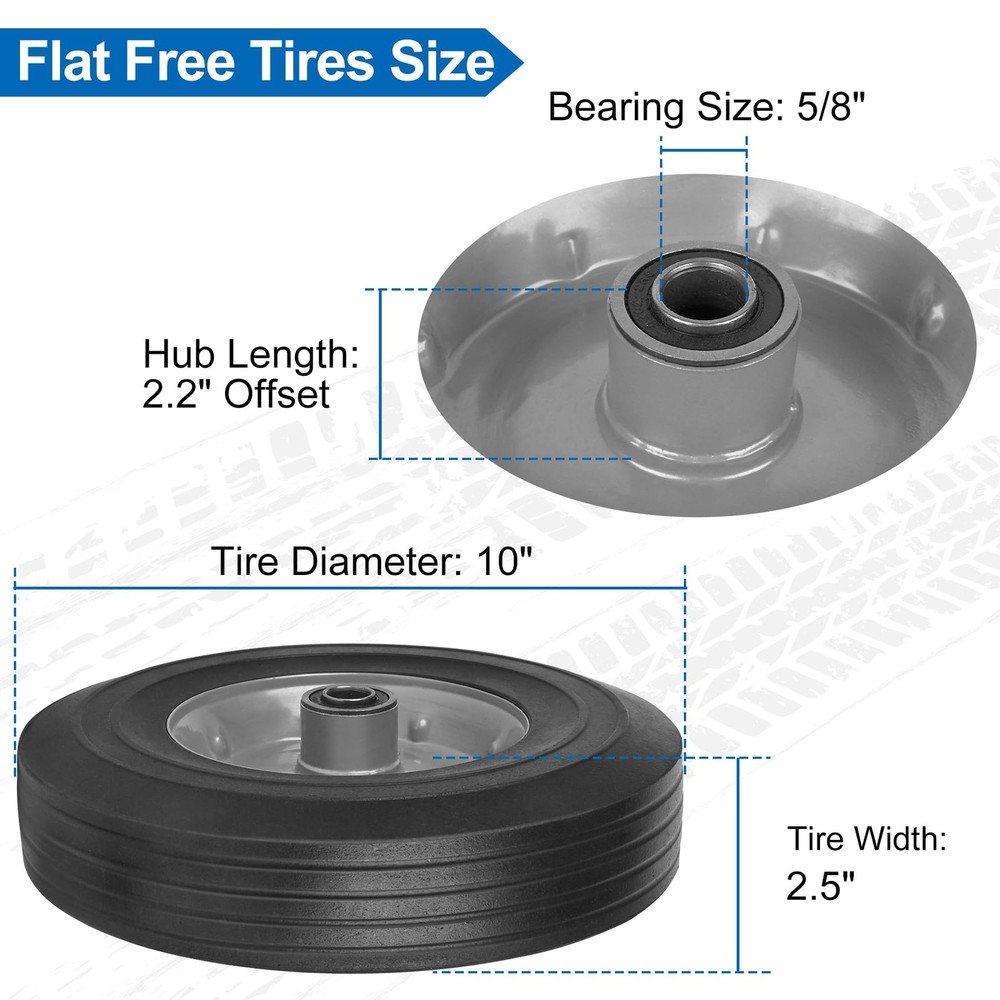 10 x 2.5 Flat Free Solid Rubber Tire 10 Inch Hand Truck Solid Wheels Replacement