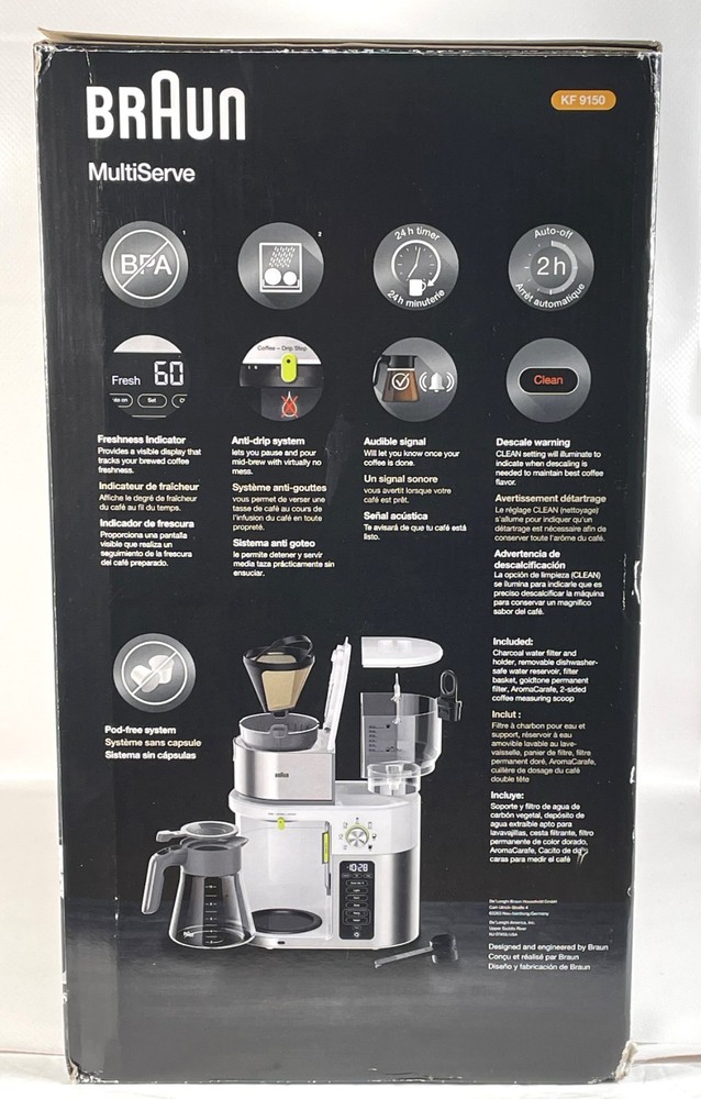 Braun KF9150 MultiServe Coffee Machine 7 Programmable Brew Sizes 24 hr timer EUC