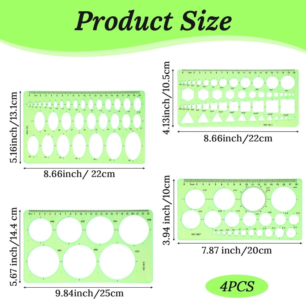Geometric Drawings Templates, 4 Pcs Circle Shape Stencils Measuring Geometry ...