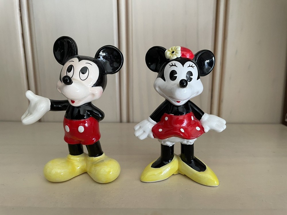 Disney Mickey & Minnie Mouse 4”Ceramic Figurines EUC