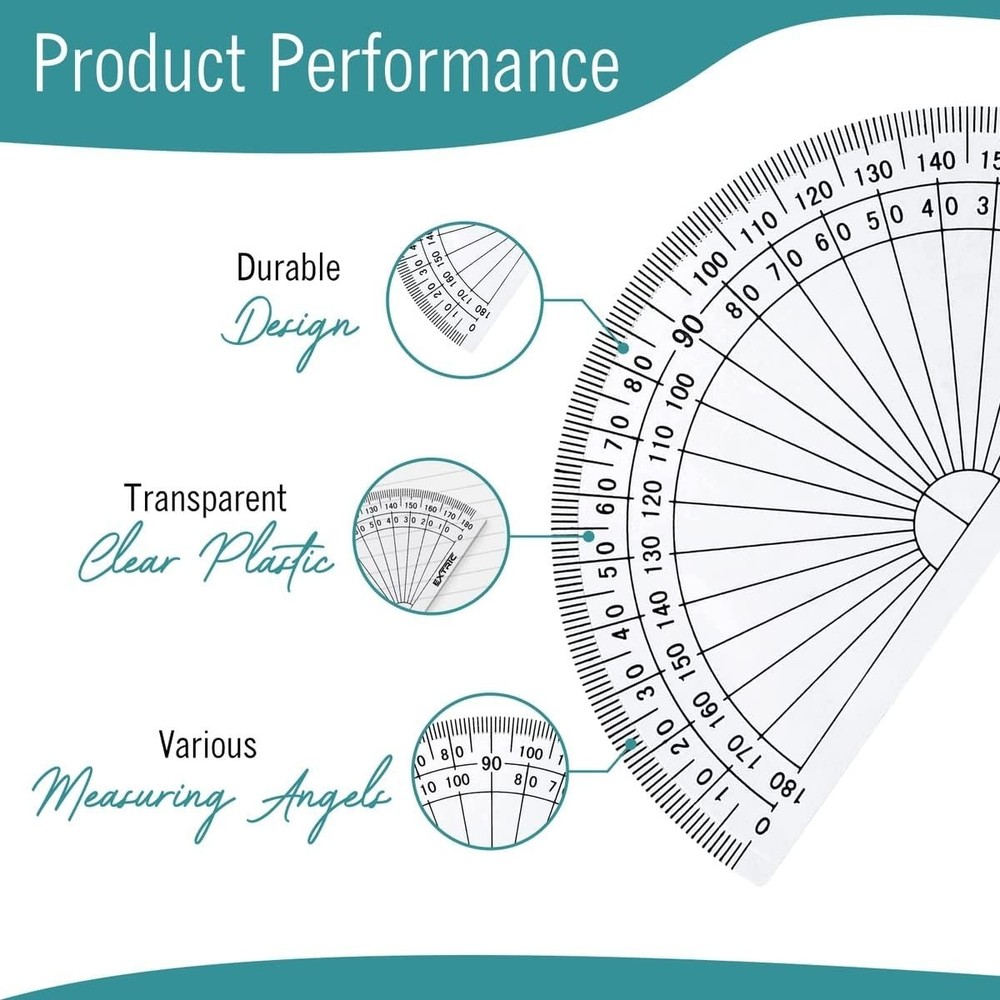 Lightweight Plastic Protractor Set, Perfect for Math and Drafting Projects