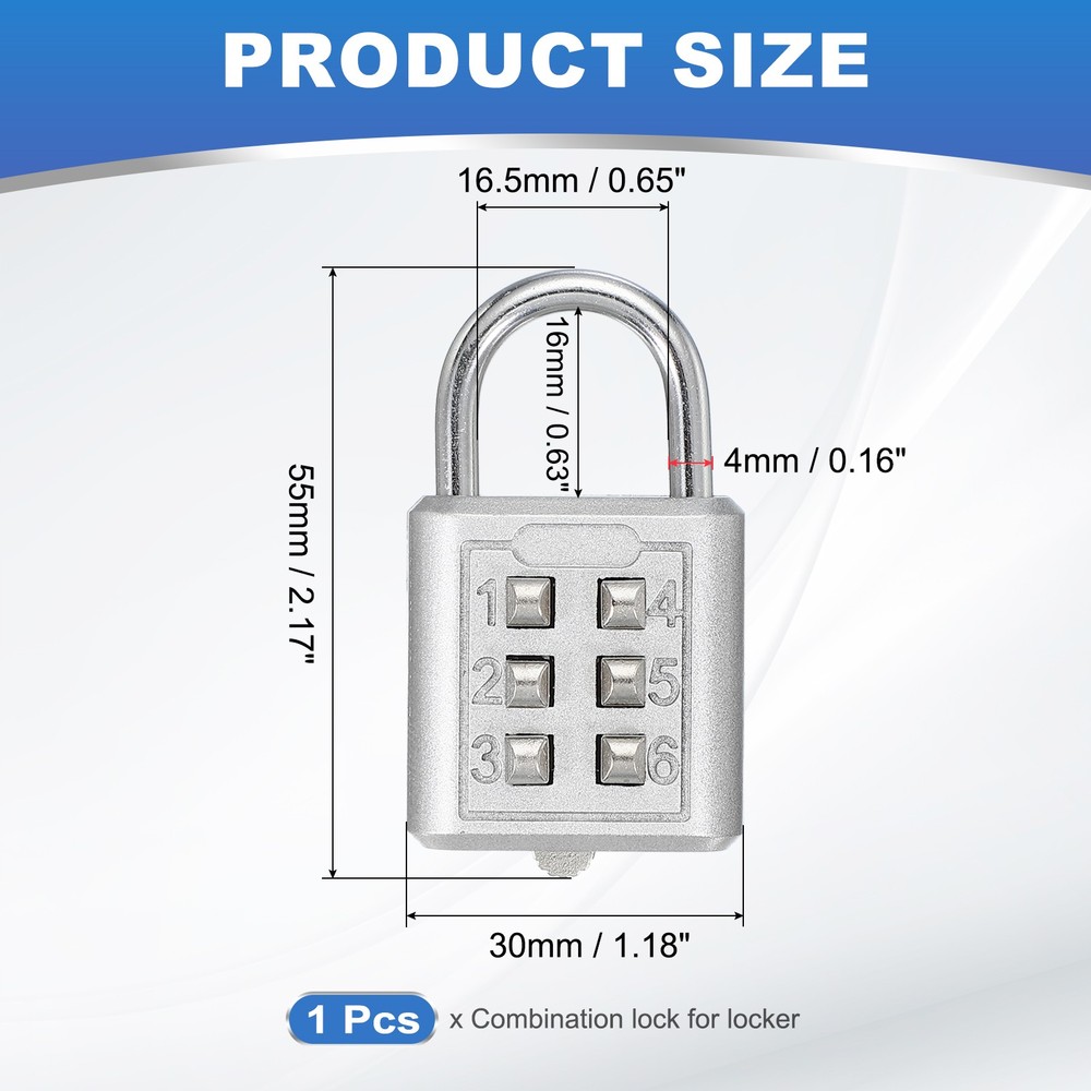 Push Button Combination Padlock 6-Digit 3-Position Lock Silver