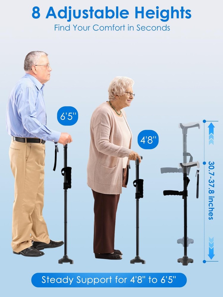 Adjustable Walking Cane for Women & Men for Stability, Self Standing Cane wit...