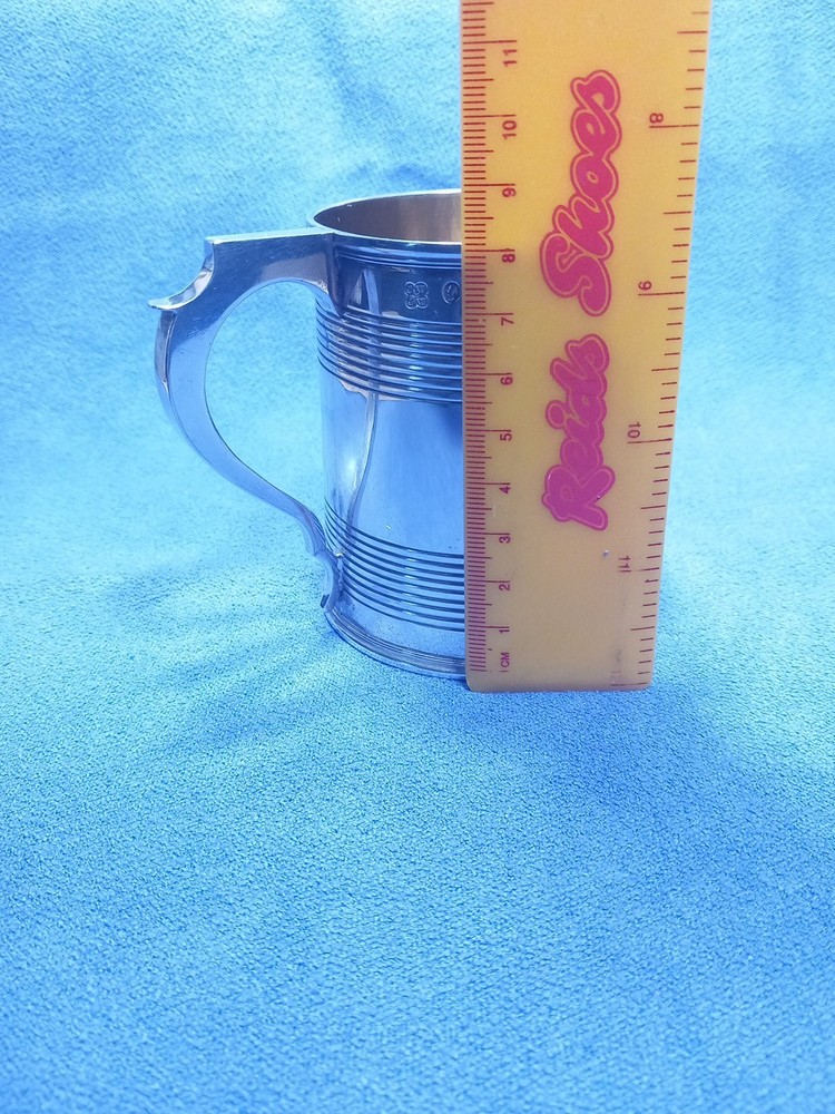 1856 Exeter Sterling Silver Christening Mug Lined Pattern Josiah Williams