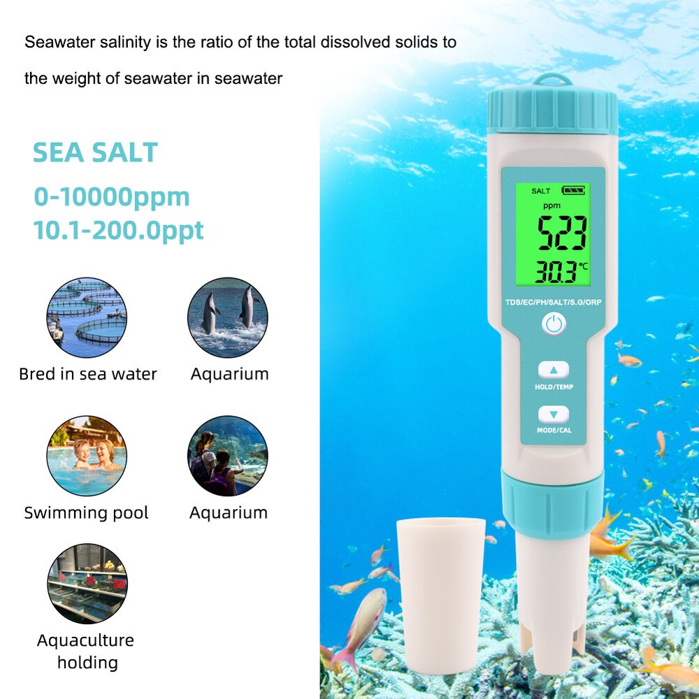 Digital LCD PH/TDS/EC/ORP/TEMP/SG/Salinity Water Quality Tester Meter Pen Kits