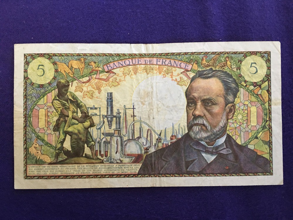 FRANCE 1968 LOUIS PASTEUR 5 FRANC NOTE