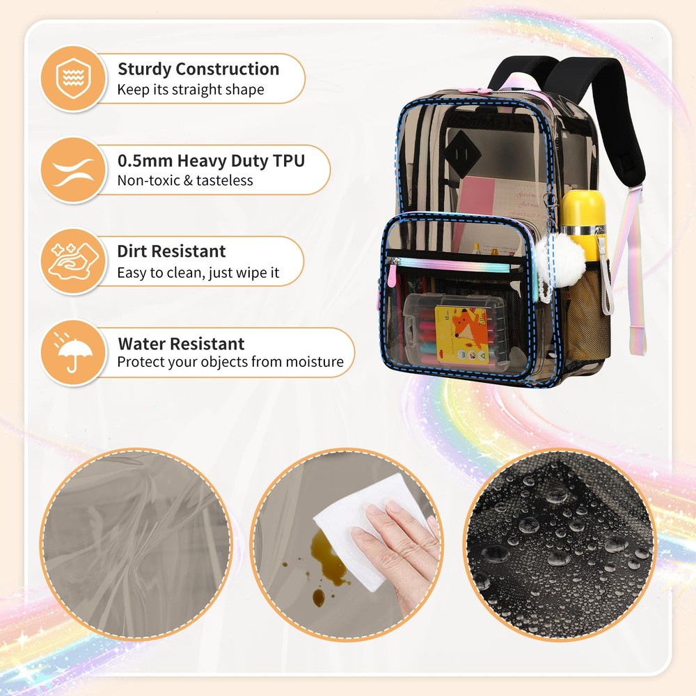 Clear Backpack Heavy Duty Transparent Backpack for School Clear Bags