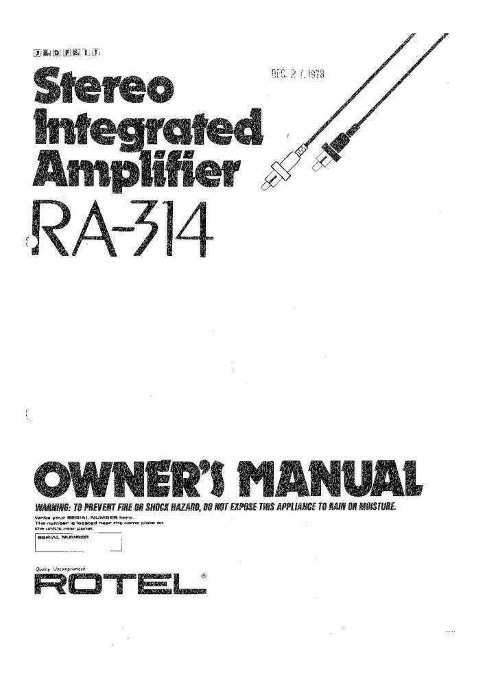 Rotel RA-314 Amplifier Owners Manual