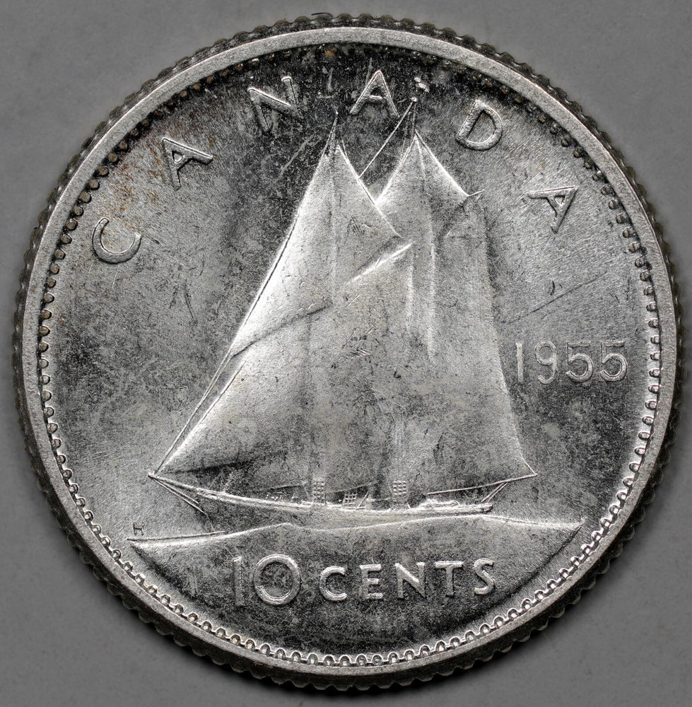 1955 Canada Prooflike Silver 10 Cents