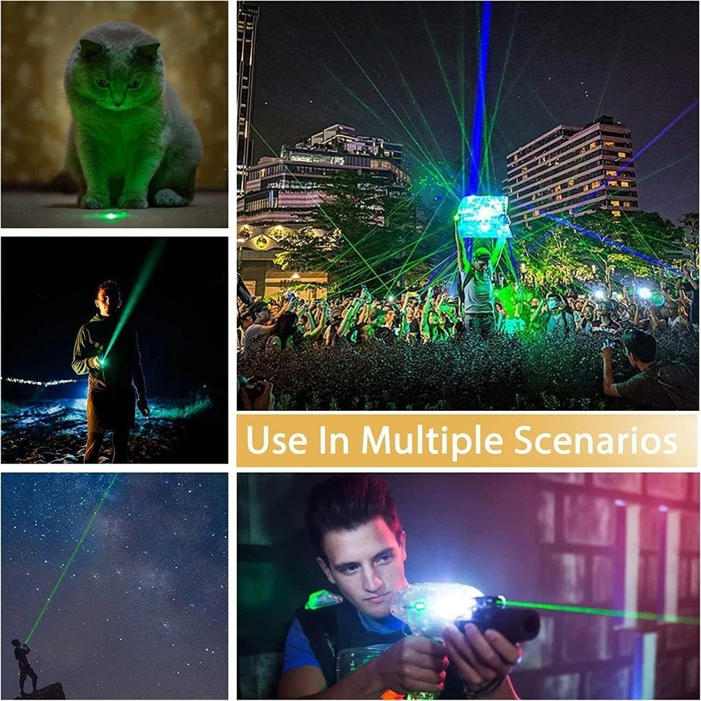 Rechargeable Green Light Laser Pointer Flashlight Cat Toy Adjustable Focus