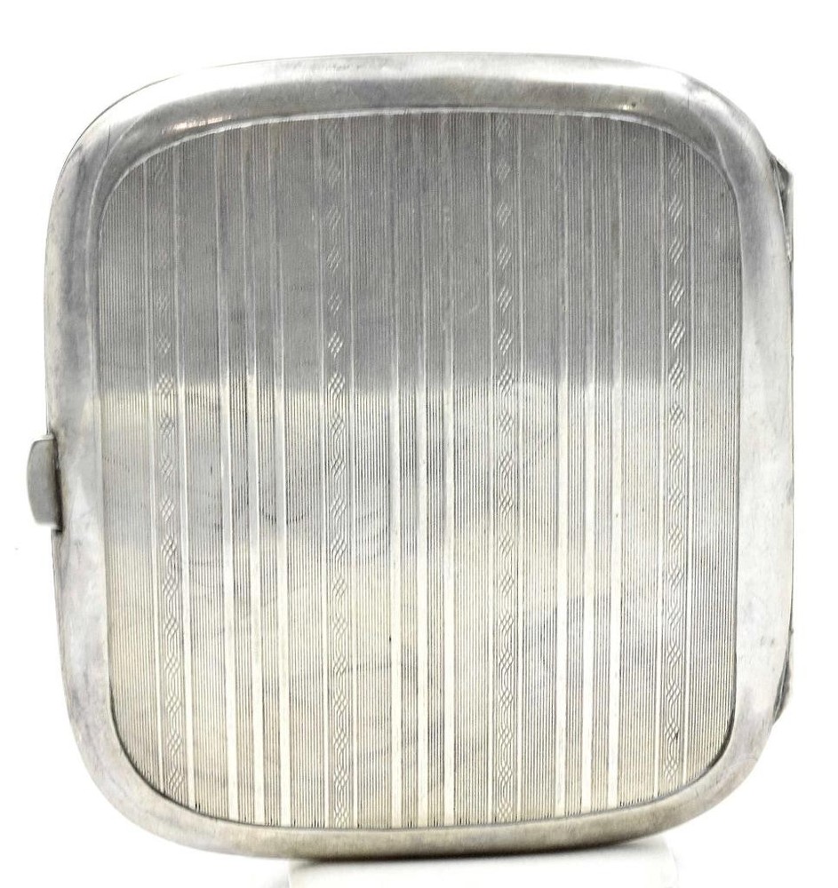 Vintage 800 solid Silver Hallmarked Art Deco Design lined Cigarette Case no mono