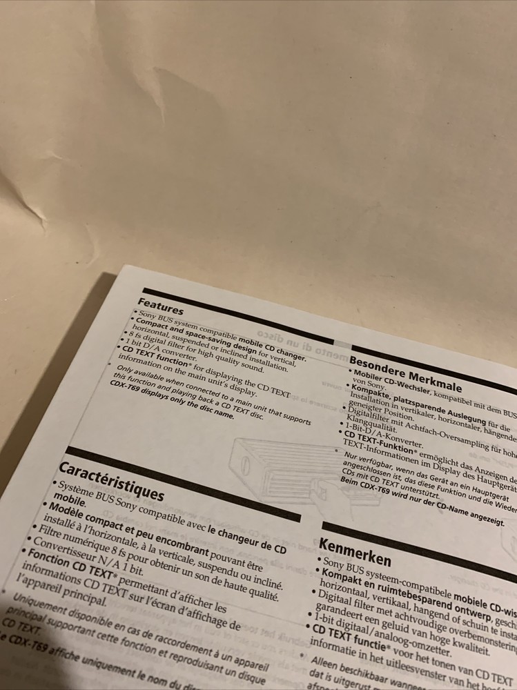 Sony Compact Disc Changer Operating instructions CDX-T69 Original (2002)