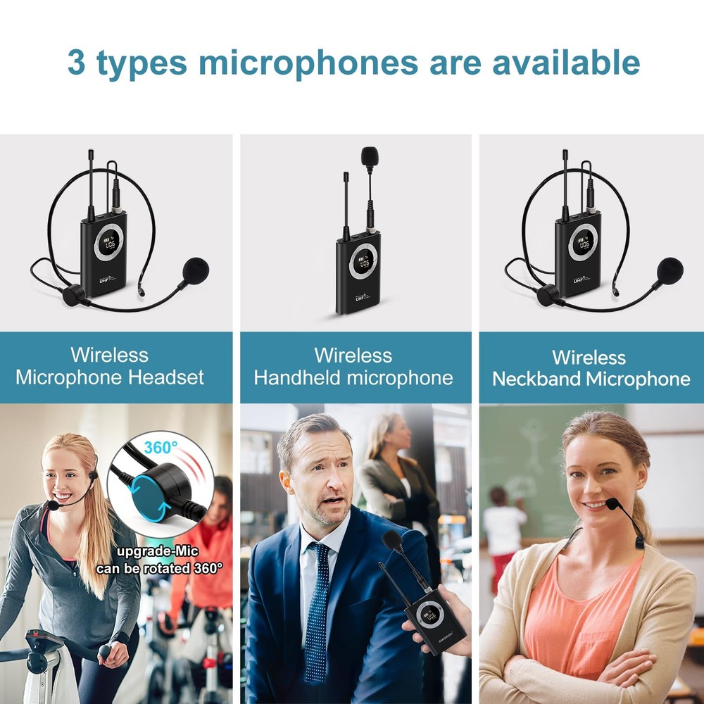 Wireless Microphone Headset, Head Mic Speaker System, UHF Professional U80-B