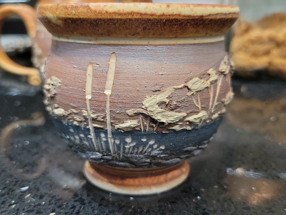 Rare John Bloomquist Studio Art Pottery Covered Jar 3D Scenery Landscape Signed