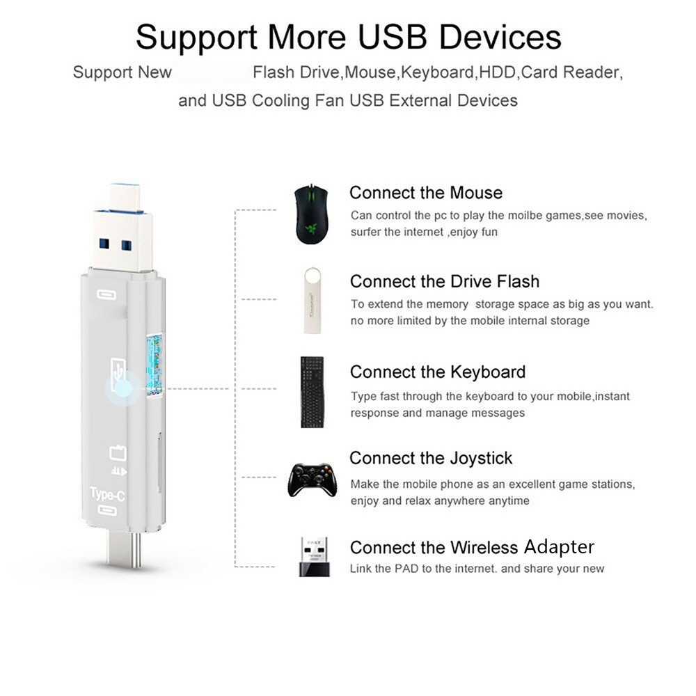 1Pc 5 in 1 USB 3.0 Type C / USB / Micro USB SD TF Memory Card Reader OTG Adapter
