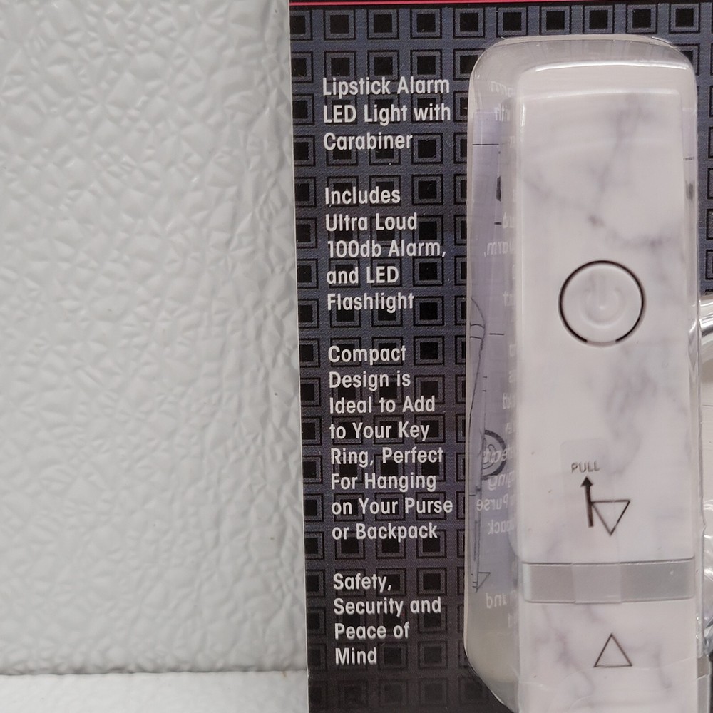 Securebrite Lipstick Alarm LED Light Keychain White Gray Marble Design
