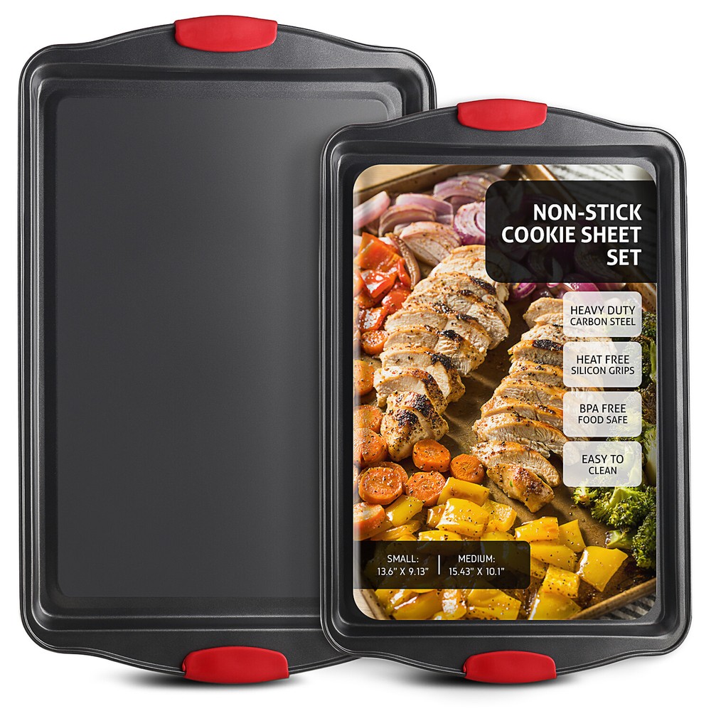 2 Pc Baking Sheet Pan Set, Joytable Nonstick Steel Small & Medium Cookie Sheets