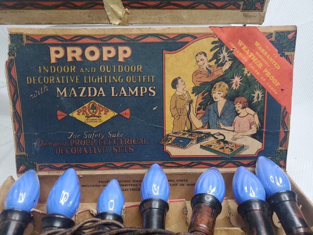 Antique Propp Mazda Lamps Christmas Light Set With Graphic Box, UNTESTED!