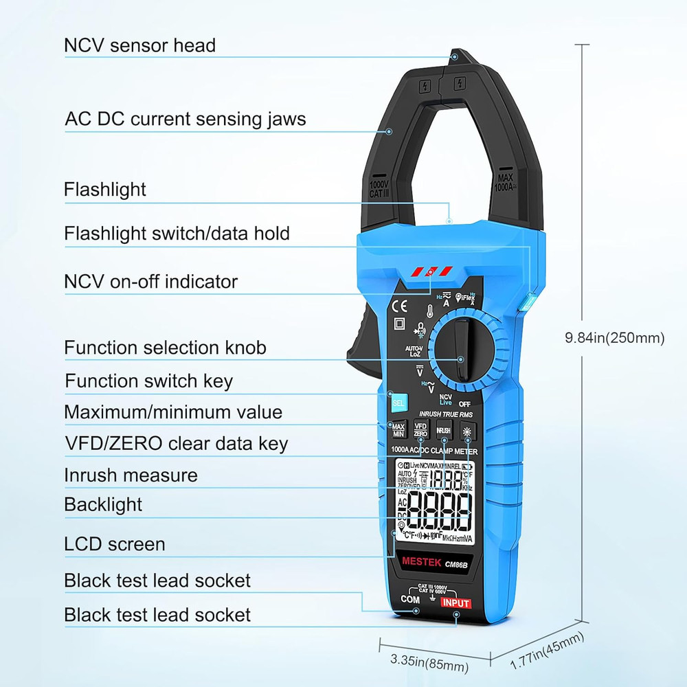 Digital Inrush Clamp Meter Multimeter 1000A TRMS 6000 Counts Voltage Tester Volt