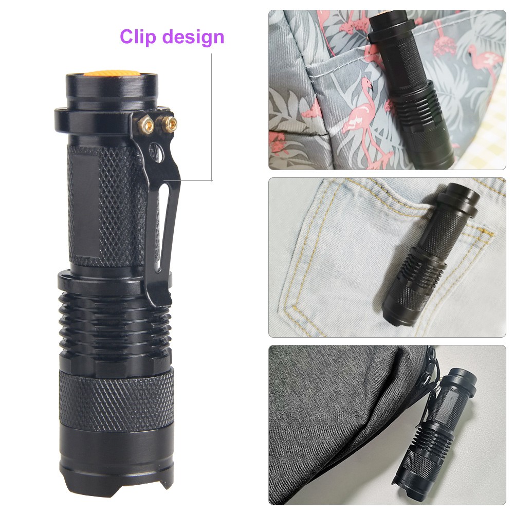 2X Mini LED Flashlight Camping Light Zoomable 3-Mode Torch Astronomy Night Lamp