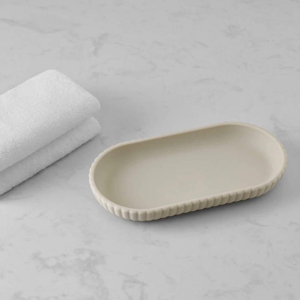 Rubberized Plastic Ribbed Organizer Tray Beige Storage Desktop Drawer