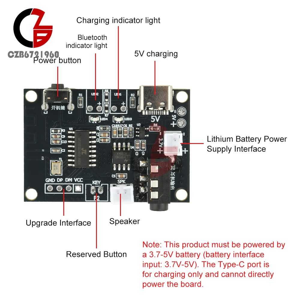 5PCS DC 5V 5W Bluetooth Amplifier Board Mono Mini Audio Module Type C Interface