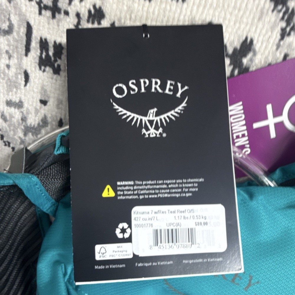 Osprey Kitsuma 7 Women's 7L Teal Hydration Pack Ventilated Back Zip
