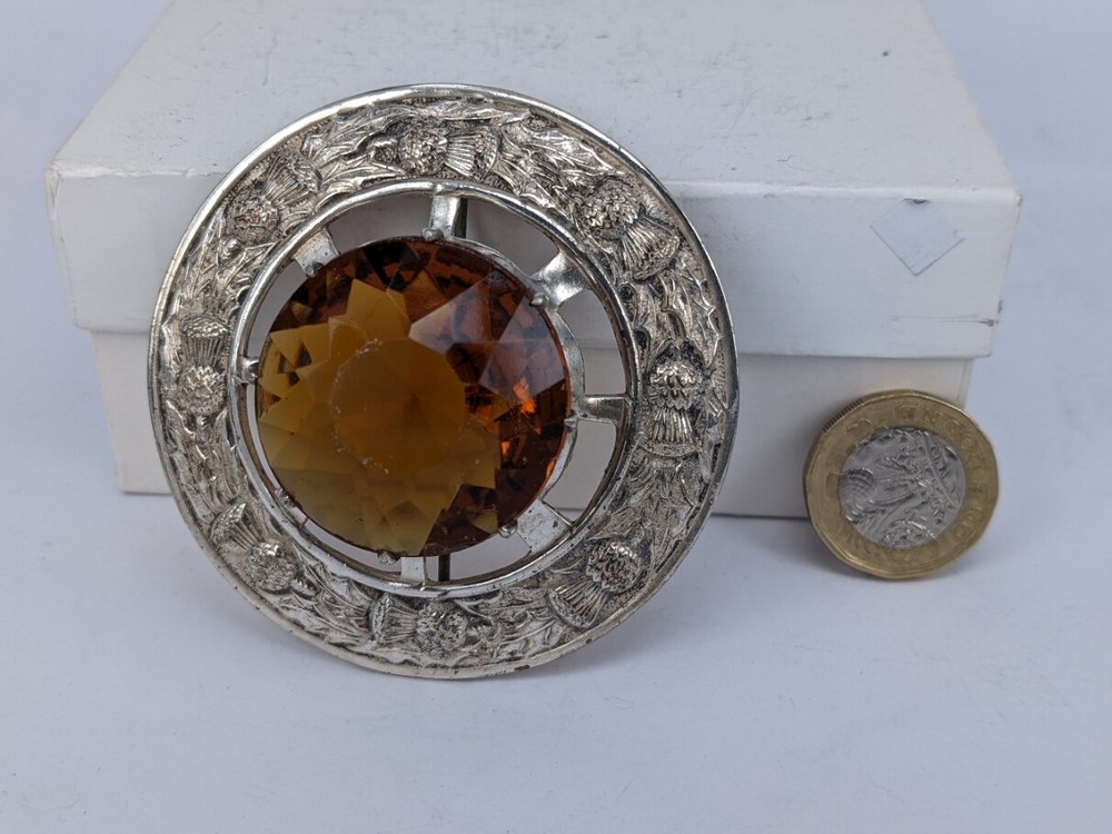 Scottish large white metal brooch pin