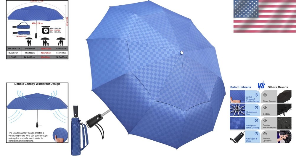 Compact Double Canopy Golf Umbrella - Easy Open/Close, Lightweight Design